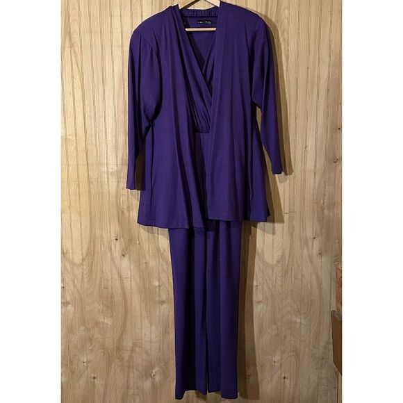 Vintage Purple Wool Halter Jumpsuit Women's Size 6  Sleeveless w/ Open Cardigan - Picture 2 of 11
